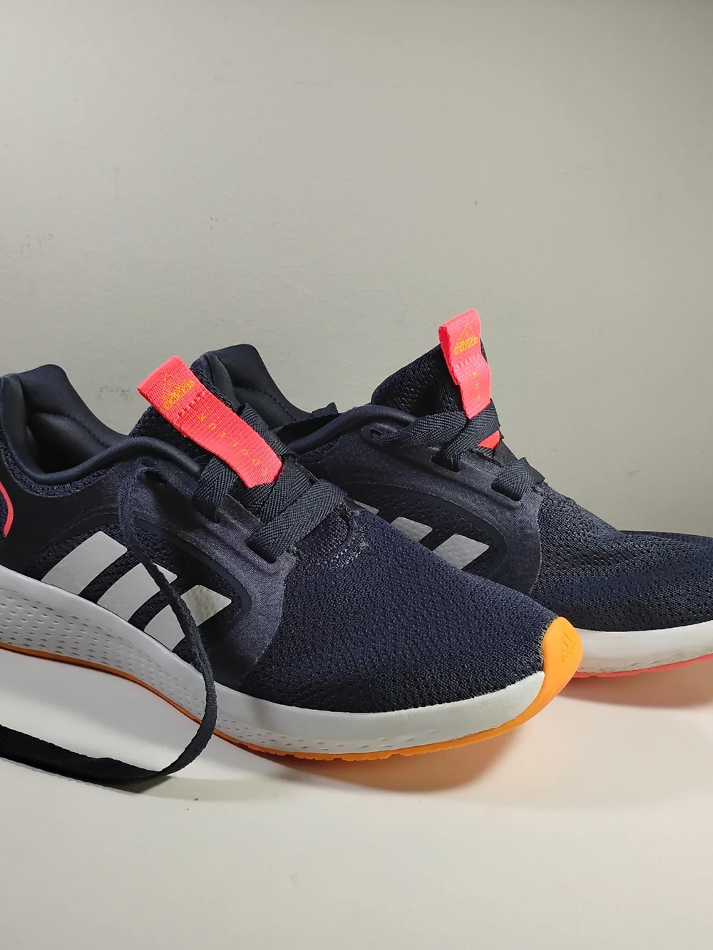 adidas Edge Lux 5 Women Navy Knit Running Sneakers with Neon Orange Accents
